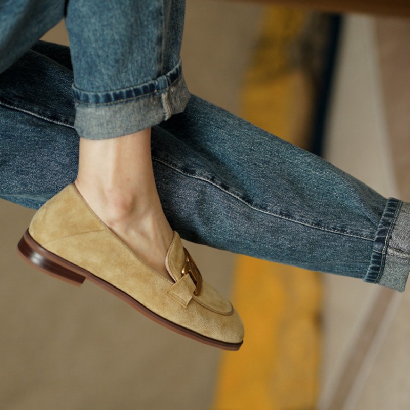 女性用スエードレザーモカシン,ラウンドトゥのローヒールシュー - Women'S Shoes のレビューと価格