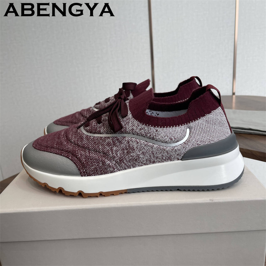 男性新マルチカラーニットローファー靴ラウンドトゥレースアップ - Knit Fabric Lace Up Sneakers のレビューと価格